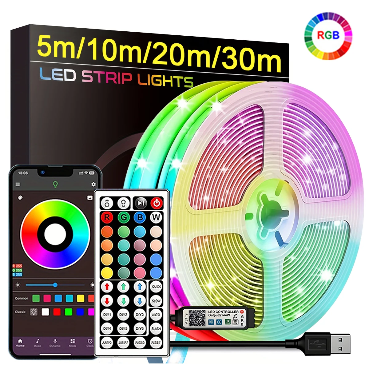 S68bc844cef4e43d8aa593135470f1af6x.webp RGB LED Strip Lights with App Control — 5m to 30m - Image 1