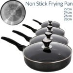 Non Stick Aluminium Frying Pan with Lid Black Deep Fry Pan