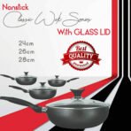 Non Stick Aluminium Frying Pan with Lid Black Deep Fry Pan
