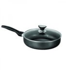 Non Stick Aluminium Frying Pan with Lid Black Deep Fry Pan