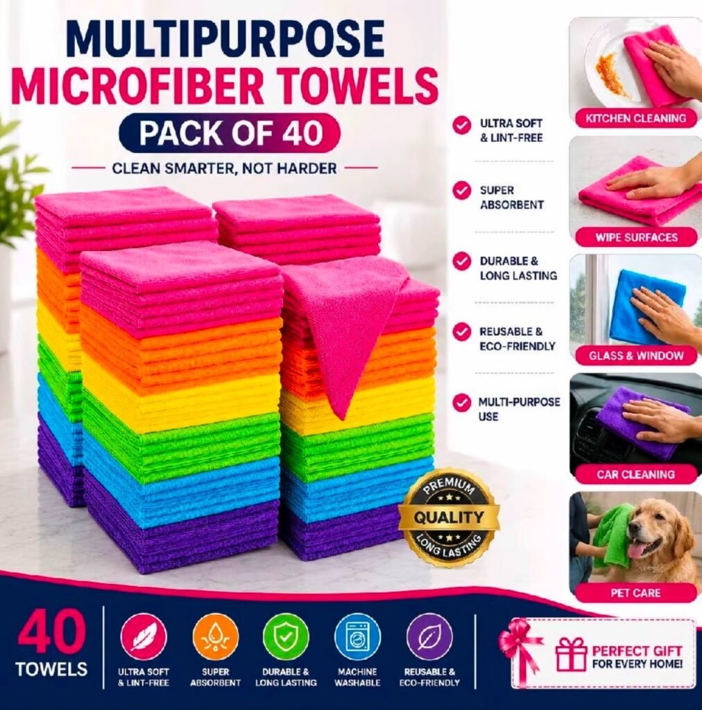 40x Microfibre Cleaning Cloth Cloths Kitchen Valeting Dusters Wash