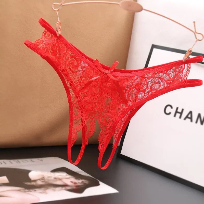 Sexy Crotchless Open Crotch Lace-up Bikini Briefs Lace Panties