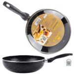 Non-Stick Frying Pan with Lid Aluminium Black Induction Safe Deep