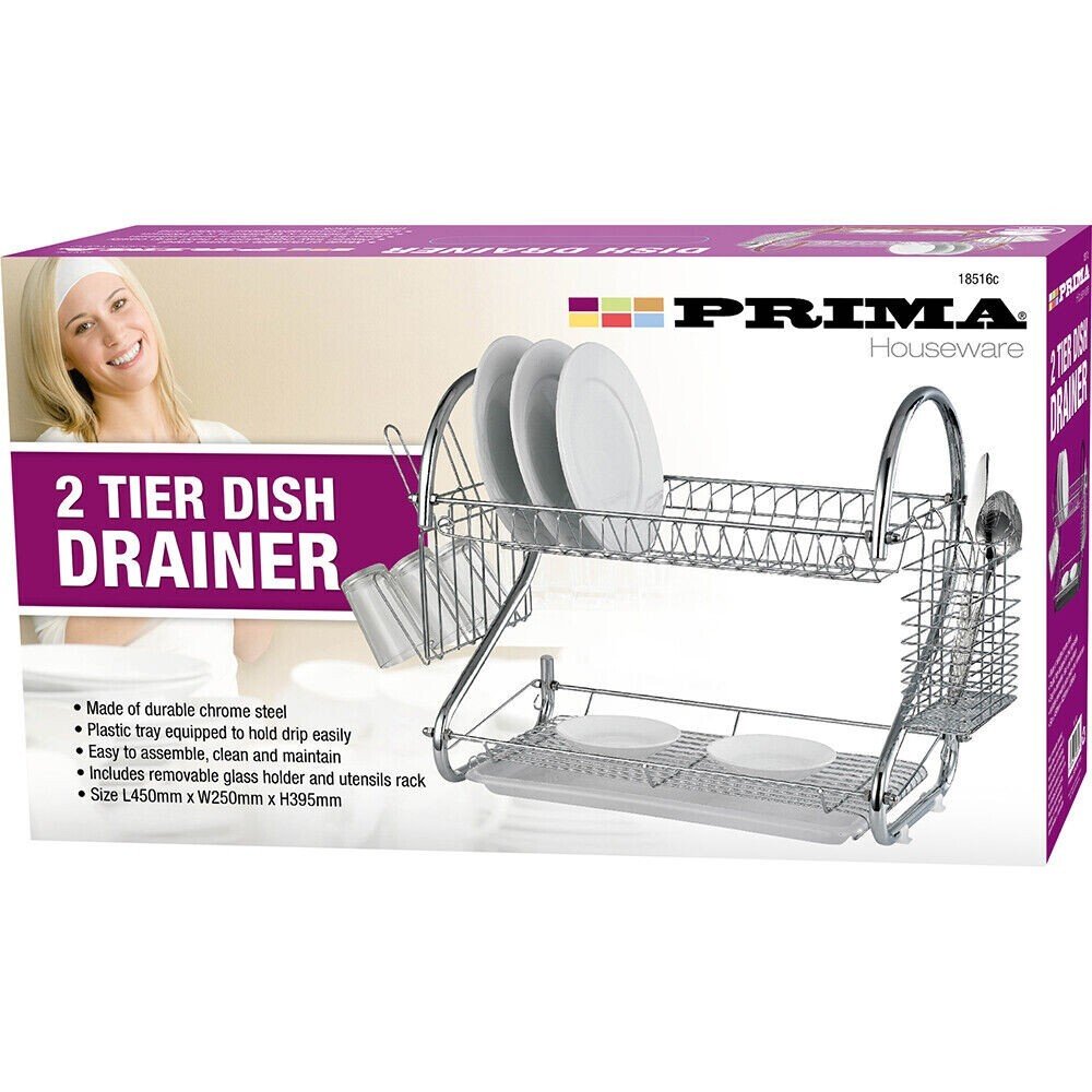 2 Tier Dish Drying Rack Drainer Rack Cutlery Bowl Plate Holder