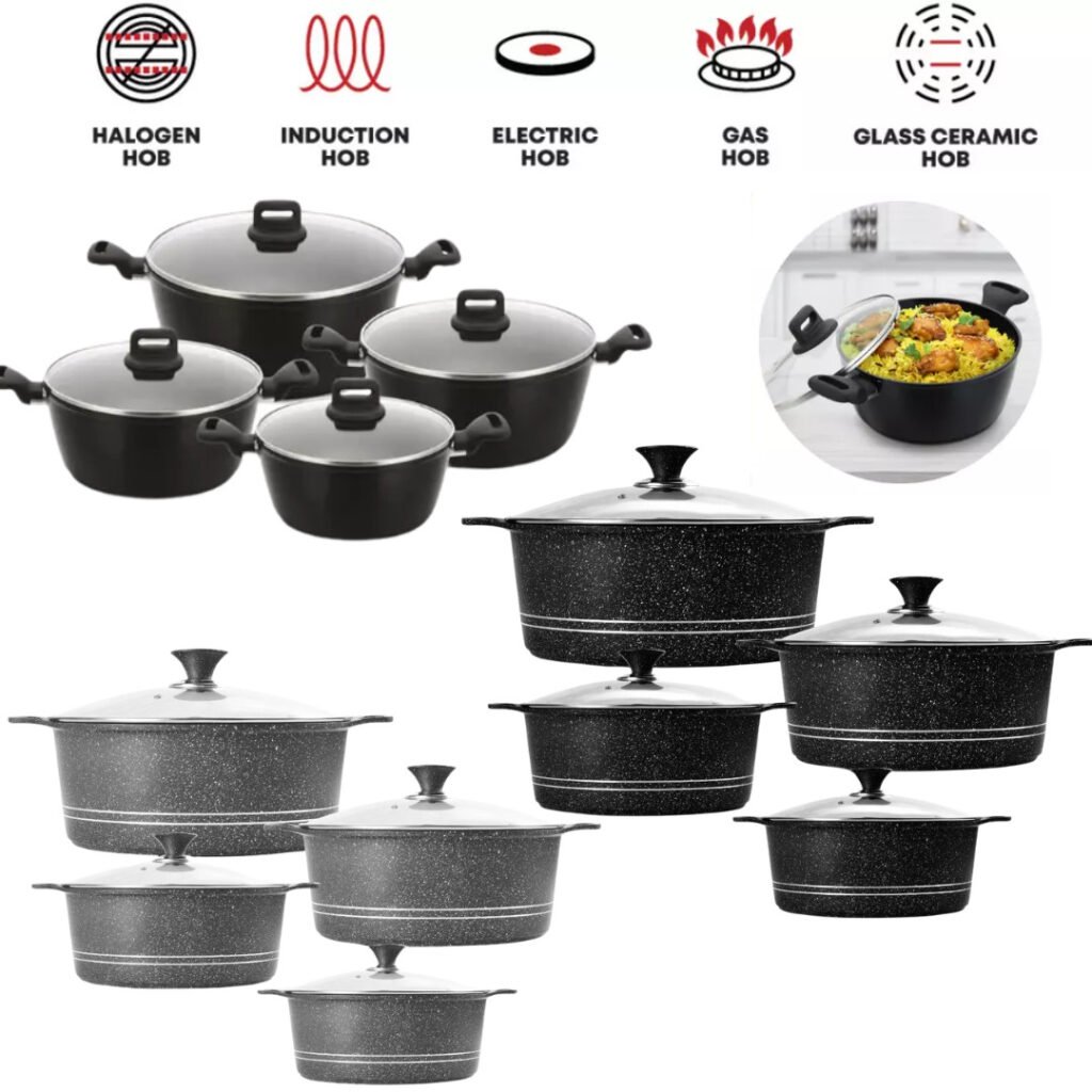 4PC Die Cast Induction Casserole Stockpot Non Stick Cooking Pan Pot