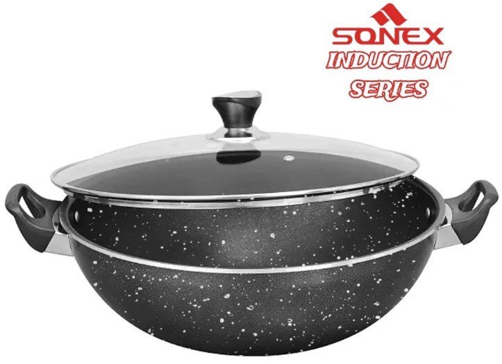 Non Stick Induction Wok Pan Karahi with Lid Fry Deep Cooking Frying