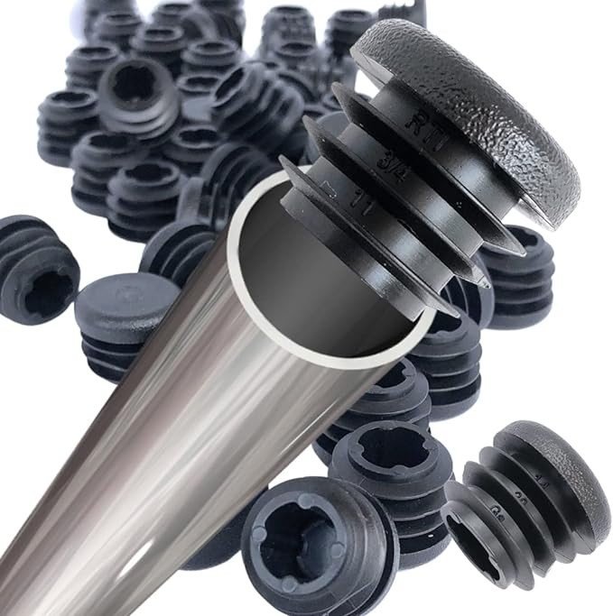 8x Round Plastic Black Blanking End Cap Caps Tube Inserts Plug