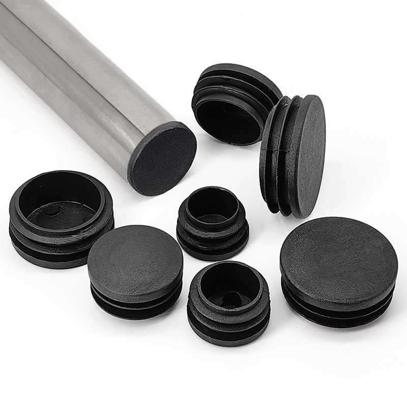 8x Round Plastic Black Blanking End Cap Caps Tube Inserts Plug