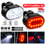 2x Mountain Bike Lights — USB Rechargeable LED Front & Rear Set