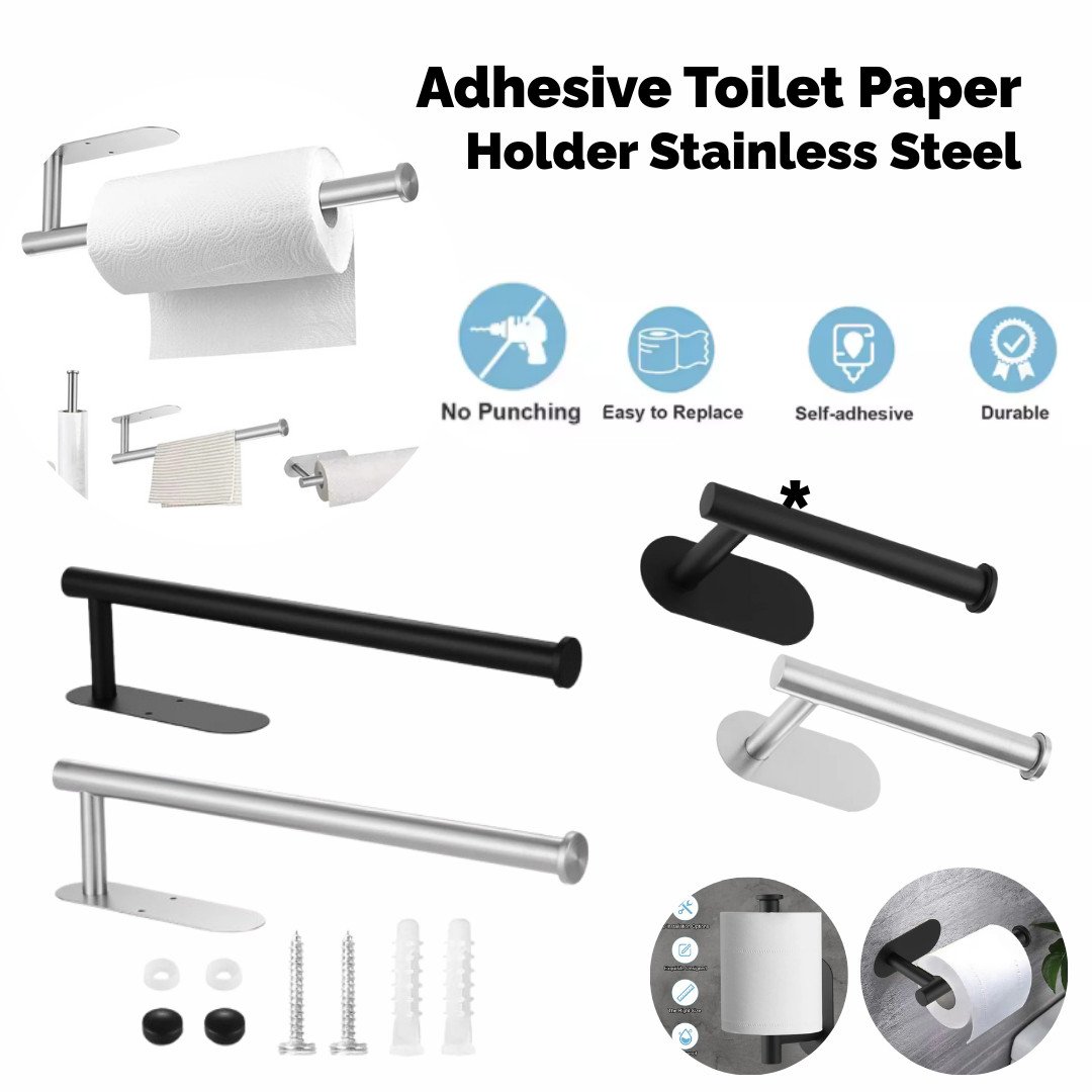 Stainless Steel Toilet & Kitchen Roll Paper Holder Self Adhesive Stainless Steel Toilet & Kitchen Roll Paper Holder Self Adhesive