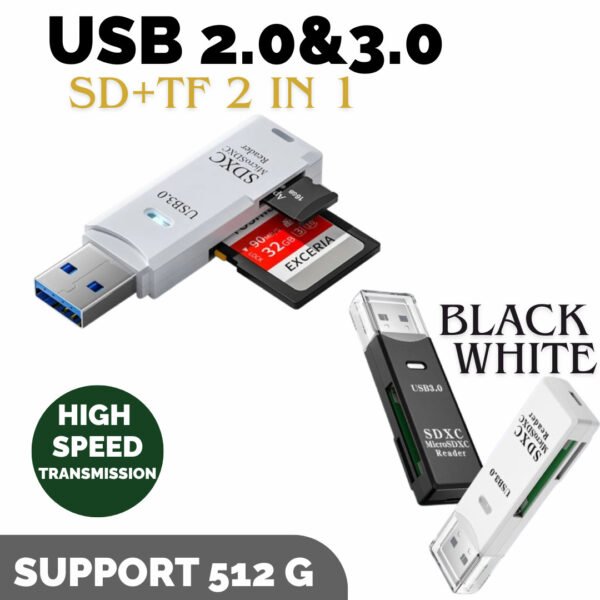 SD Card Reader 2 In 1 USB 3.0 Micro SD SDHC SDXC MMC TF for PC