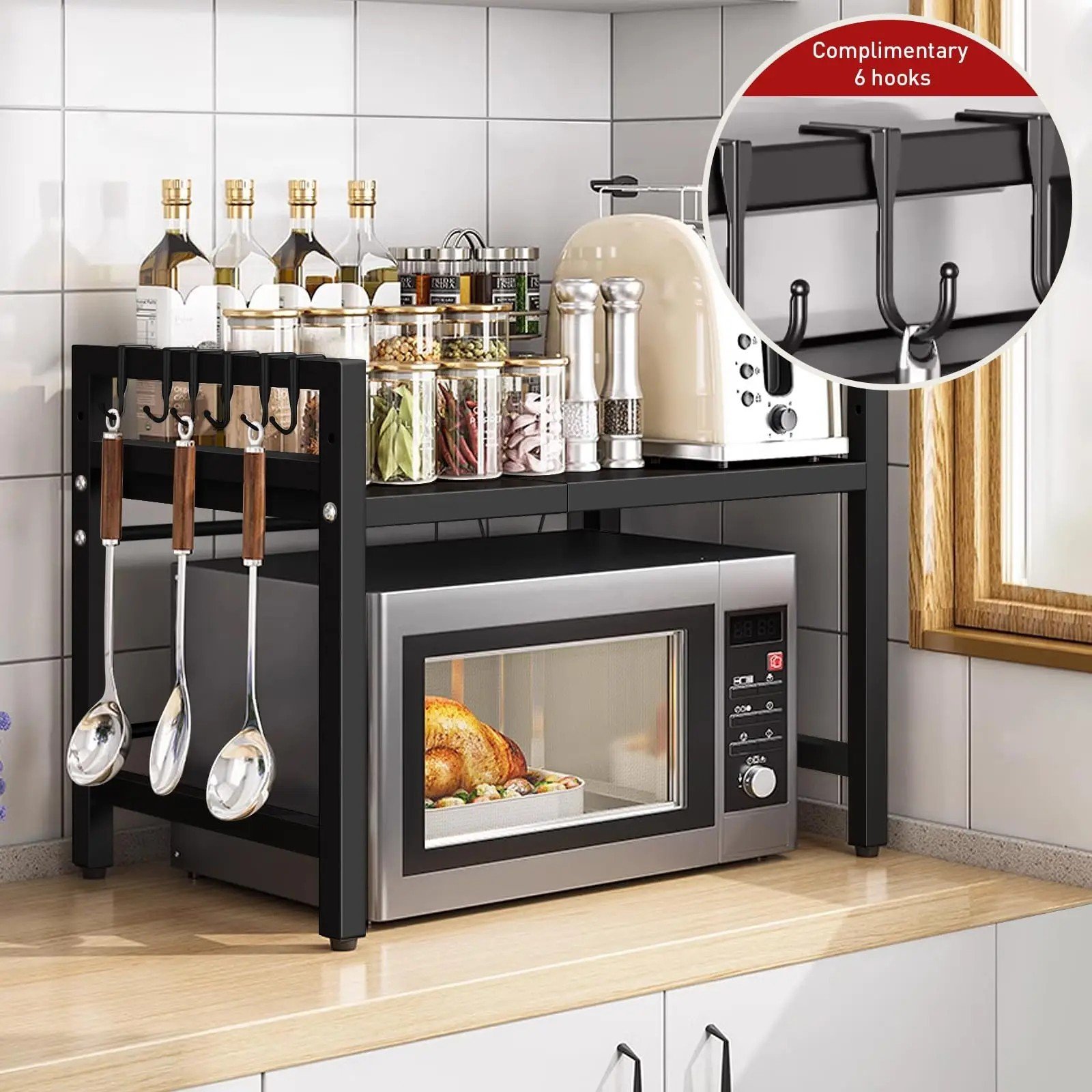Expandable Microwave Shelf Organiser, Adjustable Kitchen Counter Rack Expandable Microwave Shelf Organiser, Adjustable Kitchen Counter Rack