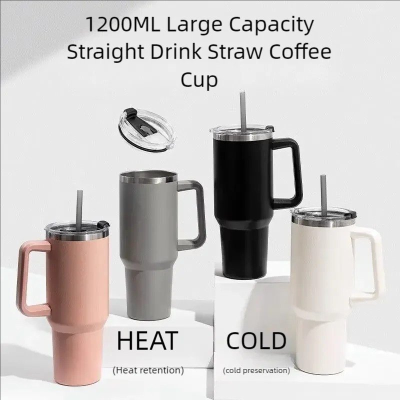 40oz Insulated Water Cup With Handle Straw Large Capacity Travel