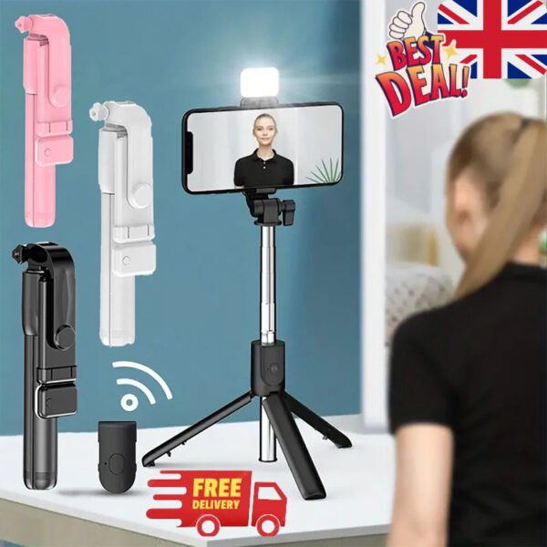 Remote Selfie Stick Tripod With Light Bluetooth Extendable Phone