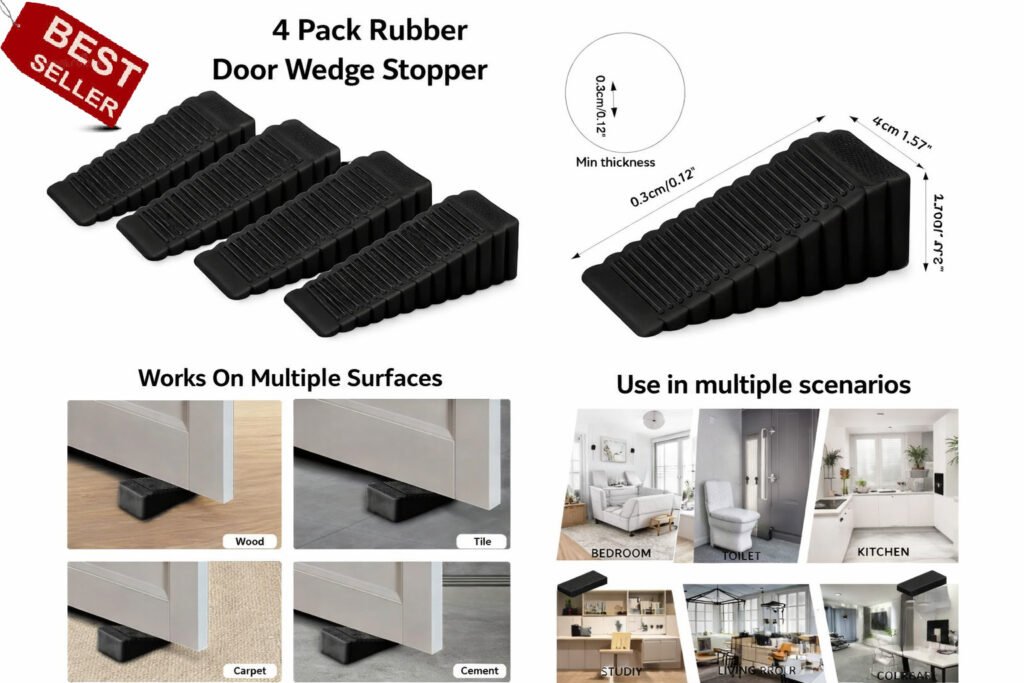 Black Extra Heavy Duty Security Door Stopper Anti-Slip Wedge