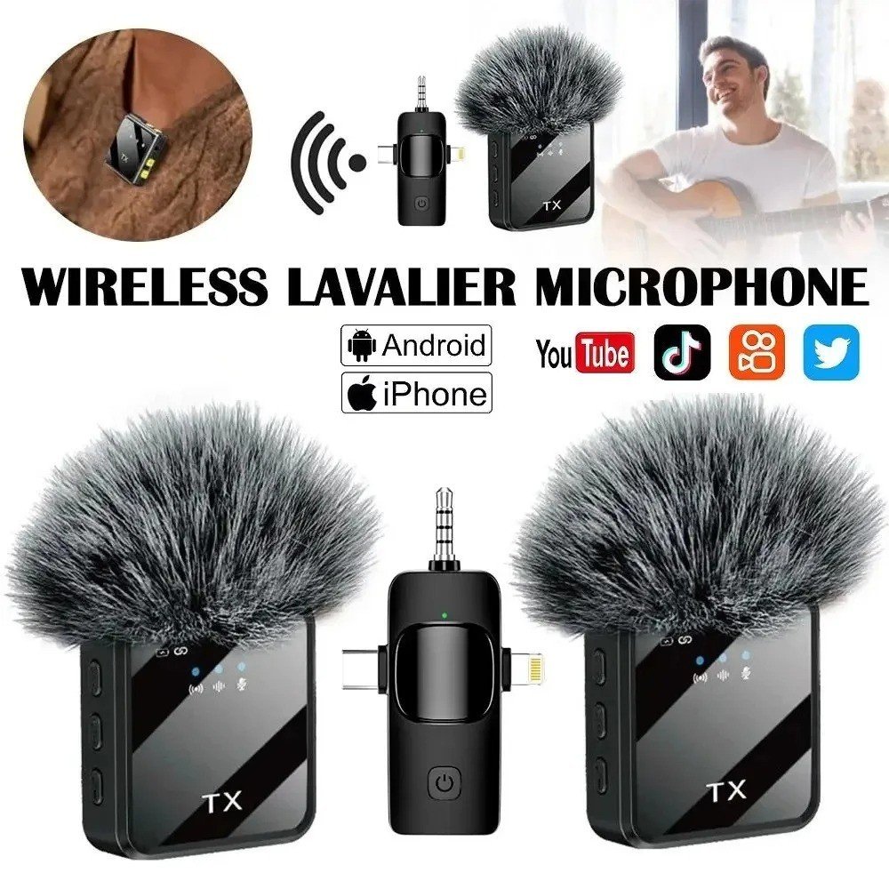 Wireless Lavalier Microphone Clip-On Noise Cancelling Mic for