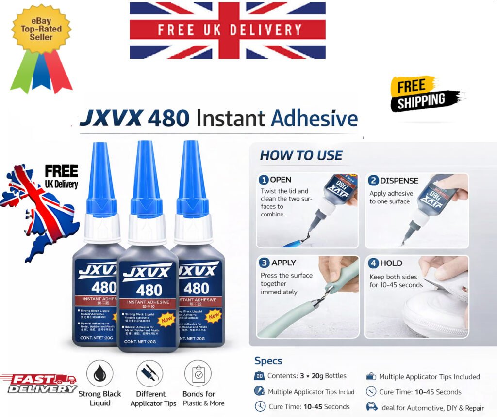 Black Super Glue 480 Fast Drying Cyanoacrylate for Rubber Leather