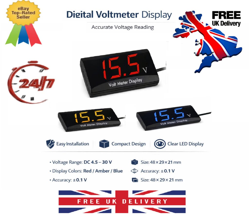 12V LED Digital Display Voltmeter Car Motorcycle Voltage Gauge