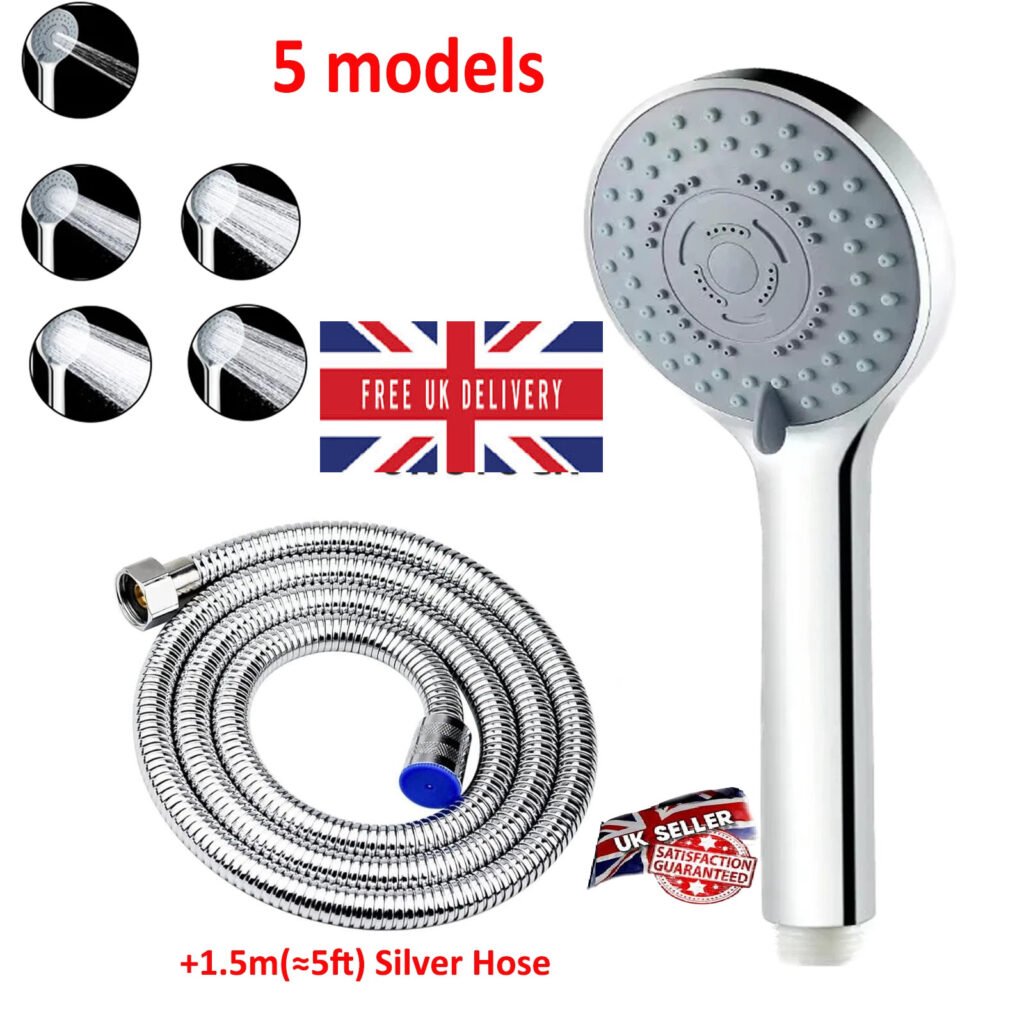 Bath High Pressure Shower Head 5 Mode Large Chrome Handset Water