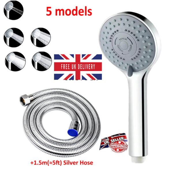 Bath High Pressure Shower Head 5 Mode Large Chrome Handset Water