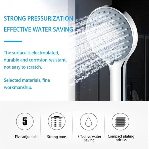 Bath High Pressure Shower Head 5 Mode Large Chrome Handset Water
