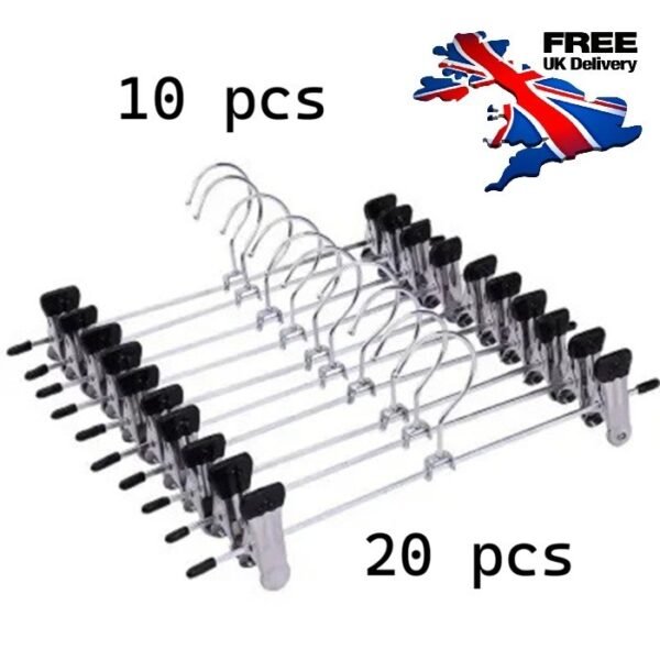 Strong Chrome Clip Hangers for Trousers, Skirts and Coats