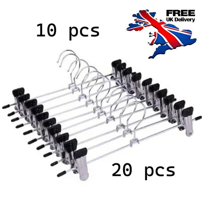 Strong Chrome Clip Hangers for Trousers, Skirts and Coats