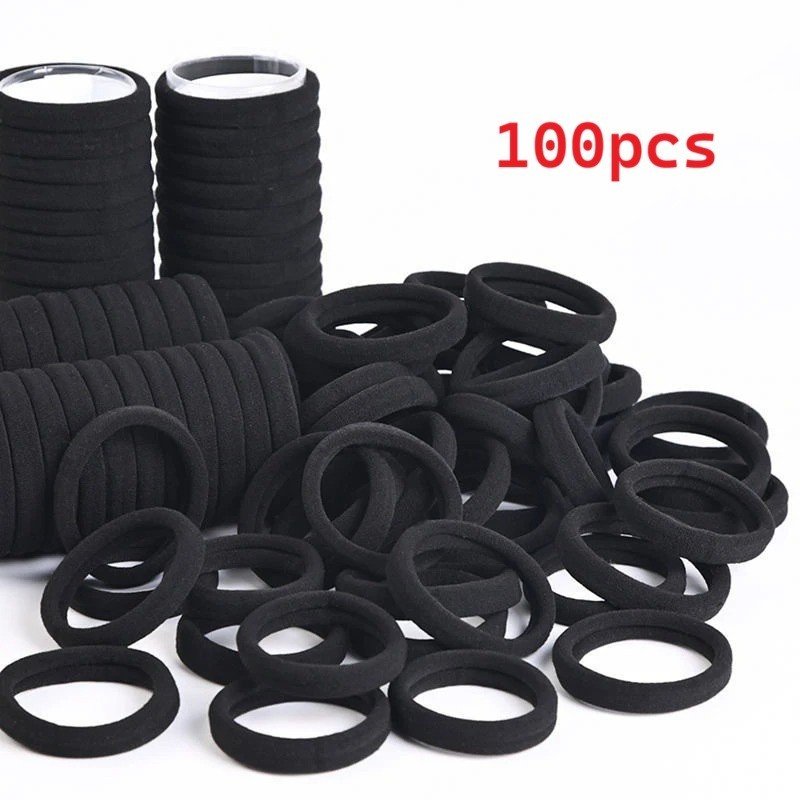 Strong Black Elastic Hair Bobbles Soft No-Snag Bands Women Girls