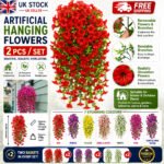 Artificial Fake Hanging Basket Plants Silk Flowers Vine Home Decor