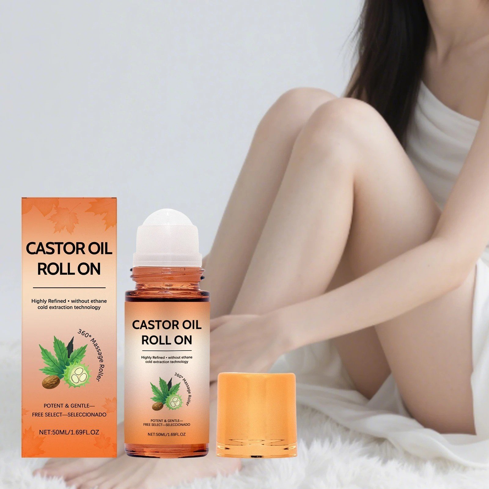 50ml Castor Oil Roll-On for Skin Organic with Rose Quartz 100% Pure 50ml Castor Oil Roll-On for Skin Organic with Rose Quartz 100% Pure