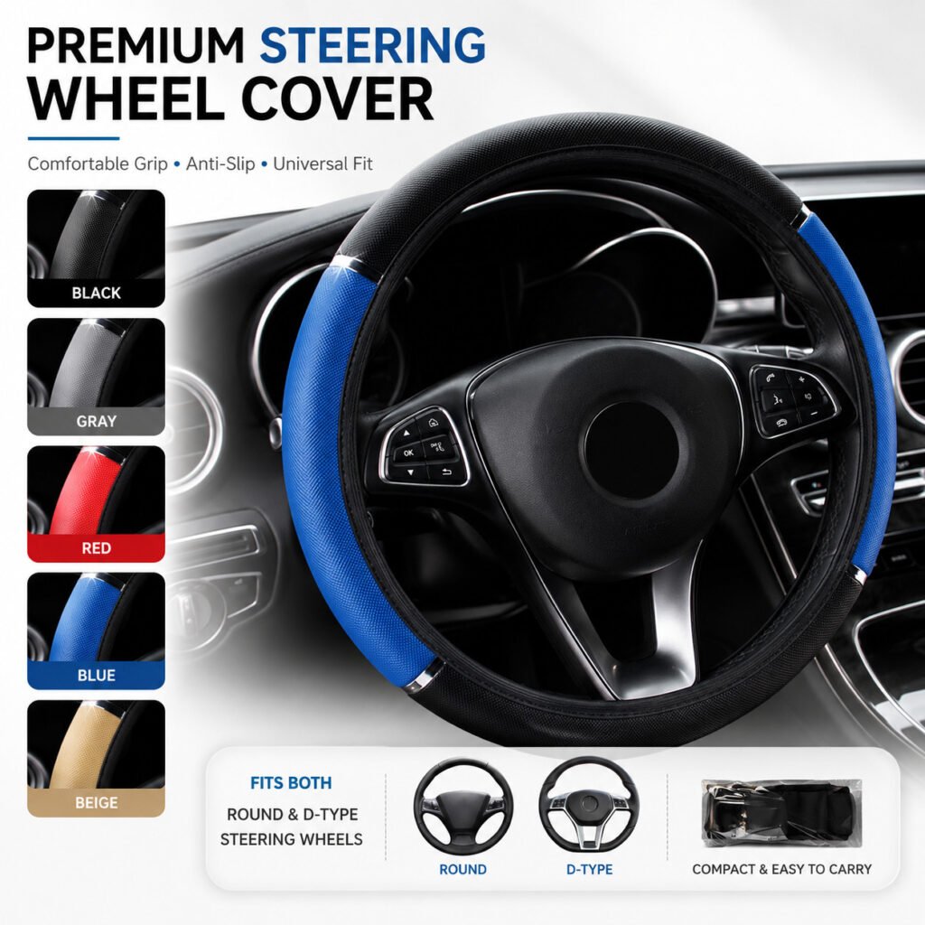 Leather Car Steering Wheel Cover Anti-Slip Universal Protector 38cm