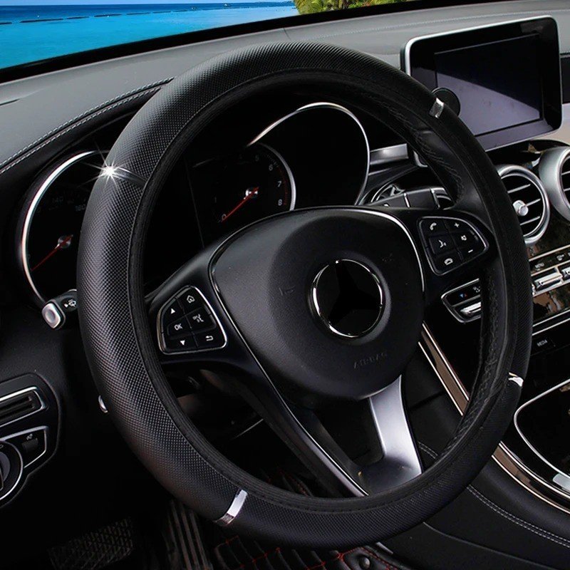 Leather Car Steering Wheel Cover Anti-Slip Universal Protector 38cm