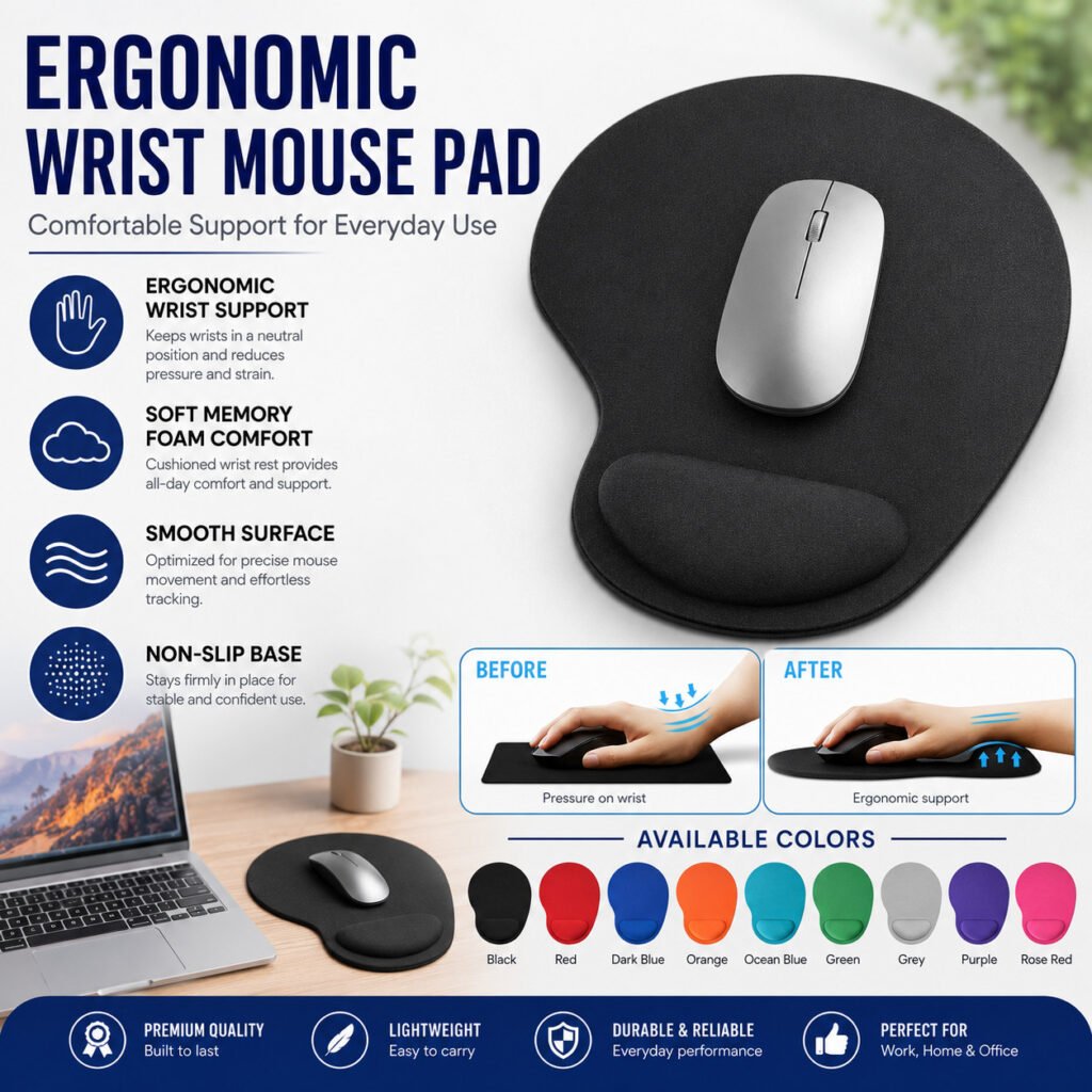 Anti-Slip Mouse Pad with Foam Wrist Rest Support for PC Laptop