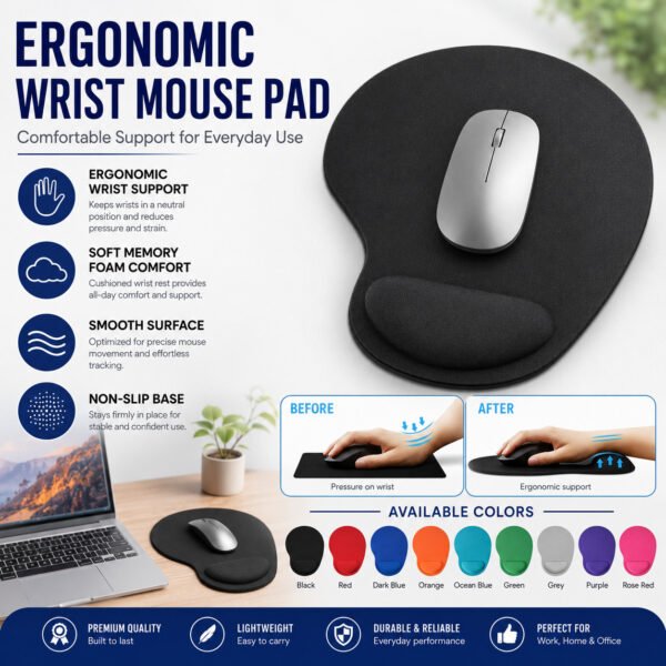 Anti-Slip Mouse Pad with Foam Wrist Rest Support for PC Laptop