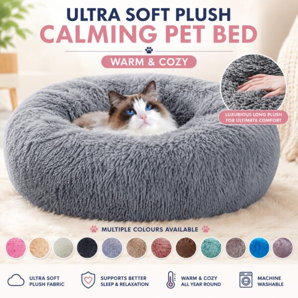 Round Pet Bed for Large Dogs, Soft Plush Cat Bed 40-90cm