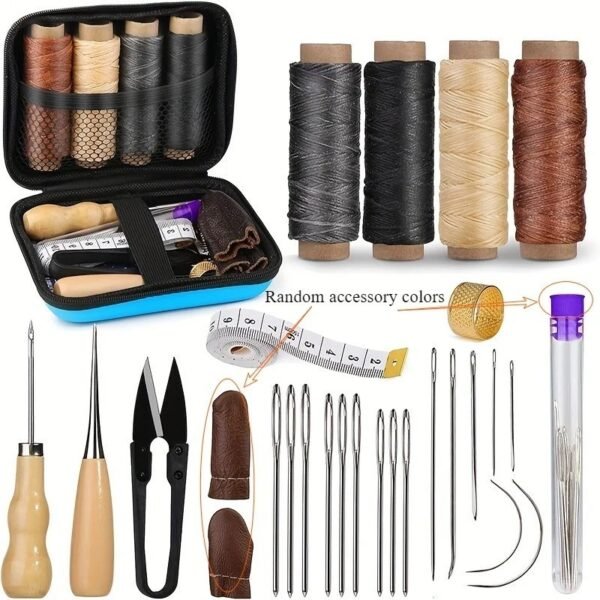 Leather Craft Sewing Kit Waxed Thread Needles Awl Thimble Beginner