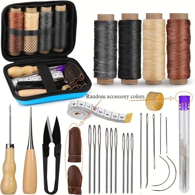 Leather Craft Sewing Kit Waxed Thread Needles Awl Thimble Beginner Leather Craft Sewing Kit Waxed Thread Needles Awl Thimble Beginner