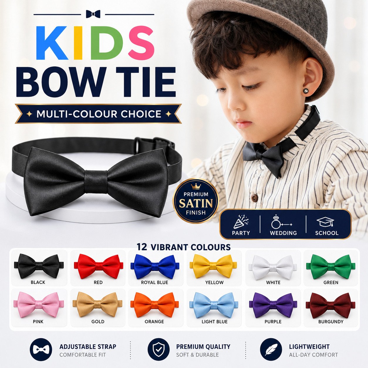 Kids Plain Bow Tie Children Fancy Dress Boys Wedding Dickie Kids Plain Bow Tie Children Fancy Dress Boys Wedding Dickie