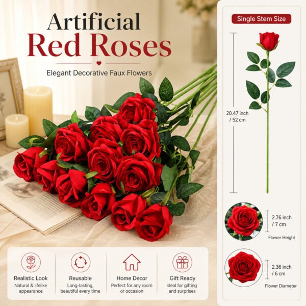 Artificial Single Rose Bud With Stem Silk Flowers Fake Bouquet