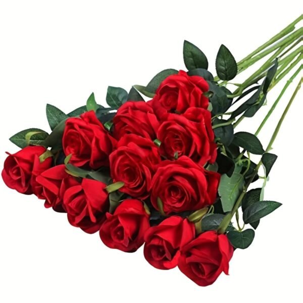 Artificial Single Rose Bud With Stem Silk Flowers Fake Bouquet