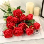 Artificial Single Rose Bud With Stem Silk Flowers Fake Bouquet