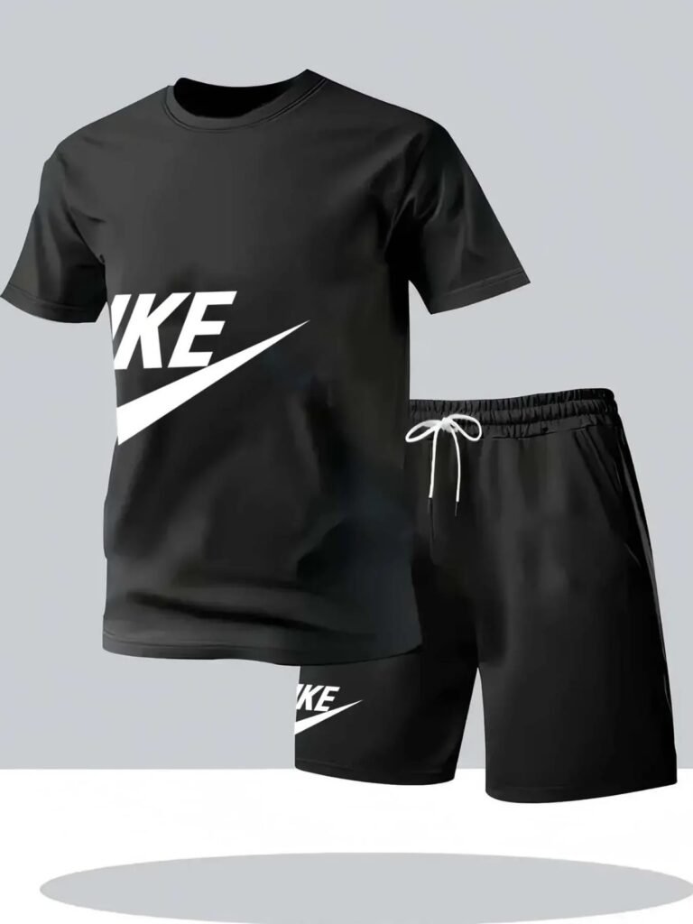 Mens Summer 2 Piece Sports Set Short Sleeve T-Shirt Shorts Casual