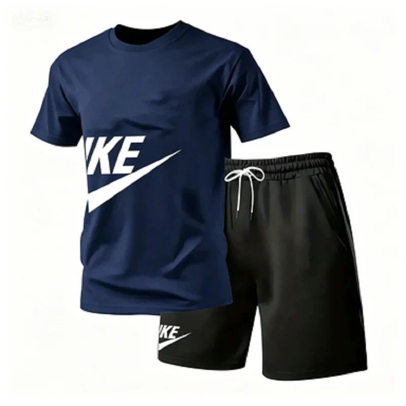 Mens Summer 2 Piece Sports Set Short Sleeve T-Shirt Shorts Casual