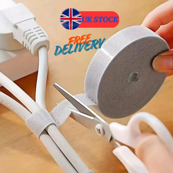 Cable Organiser Tape 1M 5M Hook Loop Wire Management Ties Desk PC