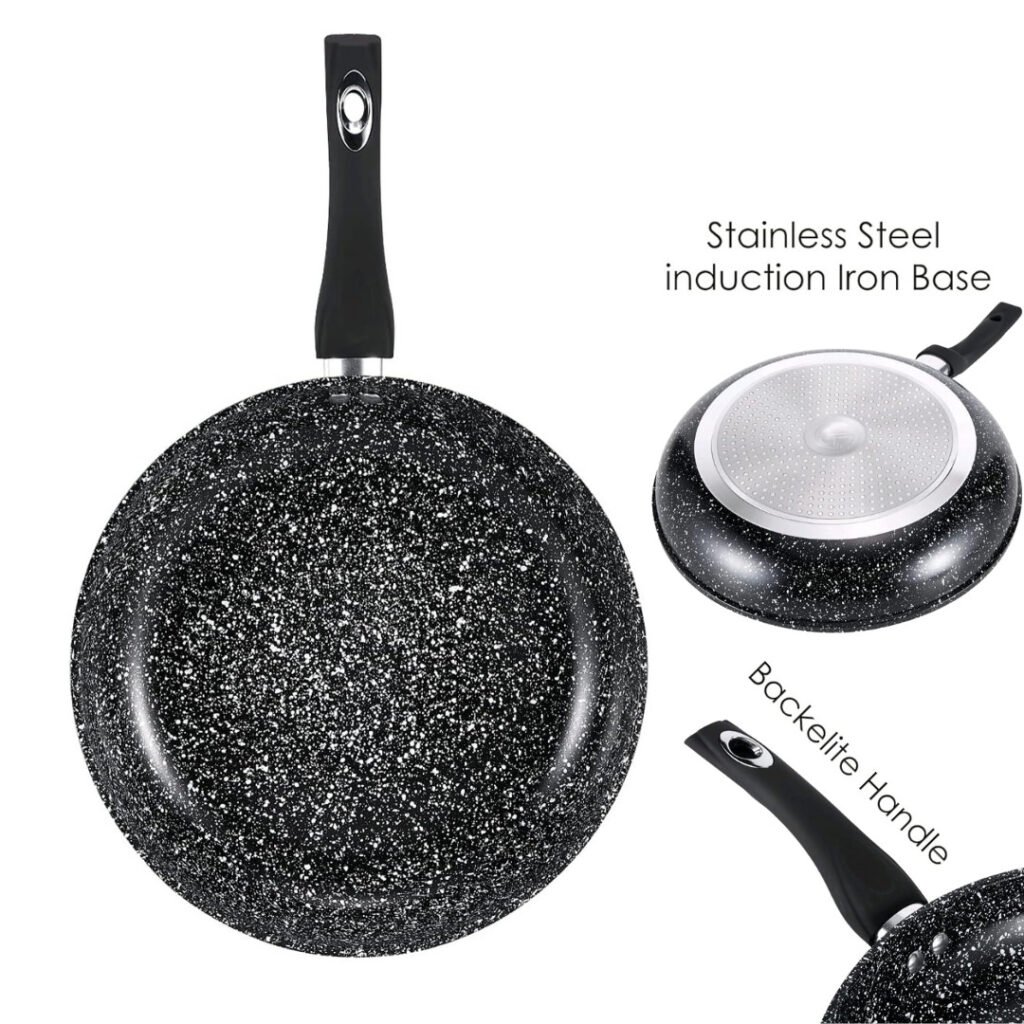 Non Stick Frying Pan Black Granite Marble Coated Pan for Gas