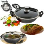 Non Stick Induction Wok Pan Karahi with Lid Fry Deep Cooking Frying