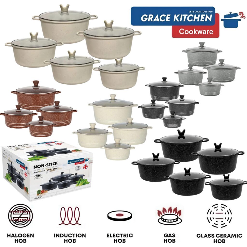 5PC Die Cast Non Stick Stockpot Cooking Pan Pot Set Cookware